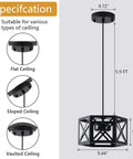 Diagram showing Farmhouse Pendant Light With Wood And Metal Cage, suitable for flat, sloped, vaulted ceilings, 5.9 ft adjustable height.