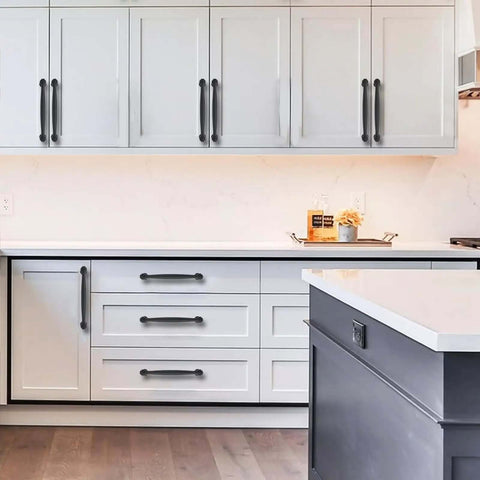 10 Pack 5 Inch Matte Black Cabinet Pulls Heavy Duty Drawer Handles For Kitchen Cabinets Bedroom Dressers Solid Metal Cupboard Knobs 128mm Center To Center on modern white kitchen cabinets.