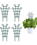 Stackable Small Plant Trellis For Potted Plants Pack Of 4 For Indoor Outdoor Use Climbing Vine Support For Ivy Hoya Flowers And Houseplants Low Profile Dark Green Garden Trellis Made From Durable PP Plastic displayed with plant support.