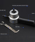 Double Head Sheet Metal Nibbler Cutter Drill Attachment Aluminum Alloy tool with handle and removal wrench for precision cutting.