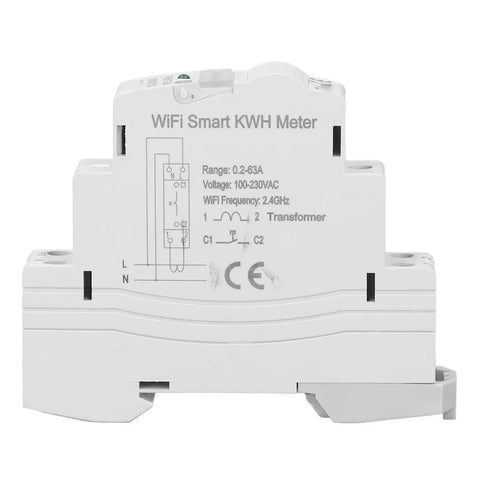 WiFi Smart KWH Meter 100-230V for tracking usage of high load appliances with durable shell and plug and play control.