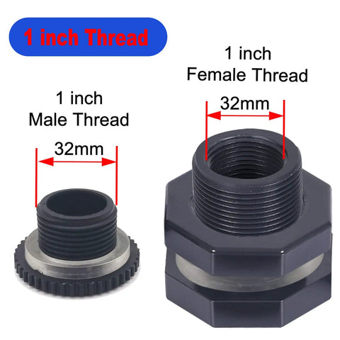 4 Pack Rain Barrel Bulkhead Fittings Kit With Plugs And Hole Saw Tool Easy Install 1 Inch ID PVC Spigot Connectors showing threads