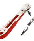 22-In-1 Magnetic Ratchet Screwdriver Set With Reversible Wrench And Bits in red, shown with two metal bits