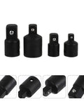 Heavy Duty 4 Pc Black Tool Steel Socket Converter Kit With Ball Bearing Adapter Set For Tough Torque And Impact Repair Jobz, four sizes