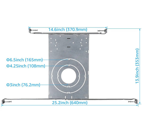 New Construction Mounting Plate For Led Recessed Lighting Kits Three Quarter Inch And Six Inch Compatible Upgrade shown in full with dimensions.