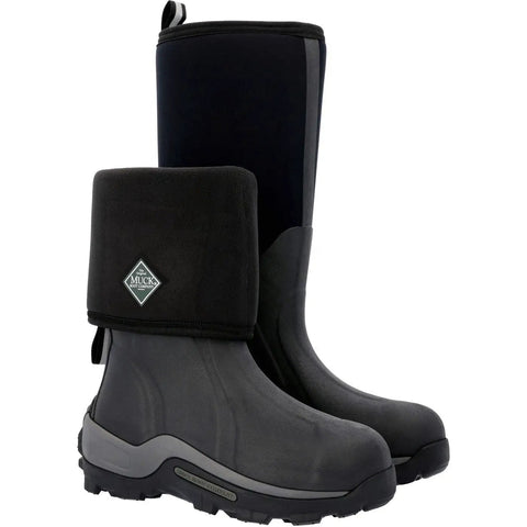 Mens Arctic Sport Tall Boots In Black Size 10 Medium With Cozy Fleece Lining And Thick Neoprene Bootie Built Different For Extreme Winter Chill Featuring Beast Mode Outsoles And Top All Day Warmth, displayed at an angle.