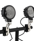 Ride Ready Two Piece Adjustable Light Bar Mounting Brackets with spotlights on aluminum clamp for motorcycle and UTV use
