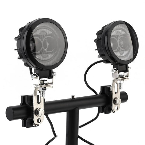 Ride Ready Two Piece Adjustable Light Bar Mounting Brackets with spotlights on aluminum clamp for motorcycle and UTV use