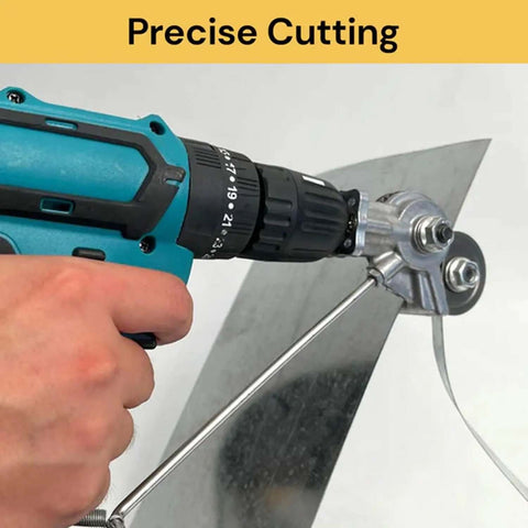 Using electric drill plate cutter nibbler attachment for effortless DIY friendly cutting of iron steel copper aluminum.