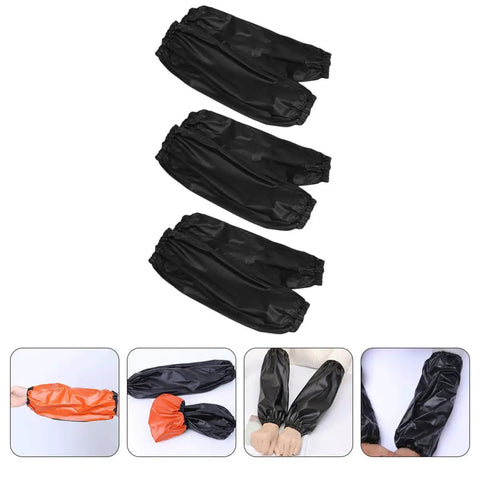 Built Different Waterproof PVC Oversleeves Three Pack Long Arm Protectors in black and orange for kitchen and garage projects.