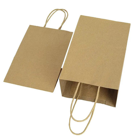 Brown Kraft Paper Bags With Handles 5.25x3.25x8 Inches, 100 Pack Bulk Small Gift Bags for Party Favors, Takeout, Shopping, Plain Natural 110 GSM