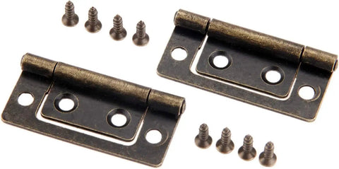 Antique Bronze Decorative Hinges For Small Cabinets And Jewelry Boxes 2Pcs 50x24mm with screws on white background
