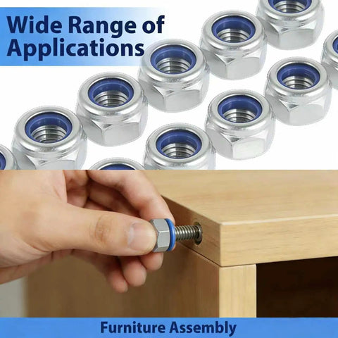 Top Shelf 304 Stainless Steel Nylon Insert Lock Nuts, M5 0.8mm Standard Metric Thread, 110 Piece Set, rust proof nuts for furniture assembly.