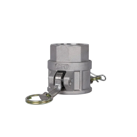Pro Shop Gear Aluminum Camlock Fittings Pair 1 5 Inch Cam And Groove Hose Connectors Female Coupler with NPT thread, gray aluminum material.