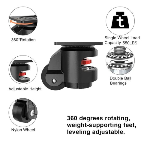 2-Inch Leveling Caster Set, 4-Pack With Retractable Wheels And 360 Degree Swivel, Beefy Heavy-Duty 2,200 Lb Capacity For Workbenches, Tool Carts, And The Workshop Ready-To-Roll Gear