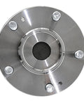 Front view of Front Wheel Bearing Hub Assembly Five Lug Fits 2017-2023 Hyundai Elantra And 2017-2020 Hyundai Elantra GT 2017-2022 Kia Niro 2019-2022 Kia Forte 2019-2021 Hyundai Veloster Low Runout Quieter Ride Easy Install, showing a metal hub with five lug bolts.