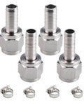 Two Pair Hose Swivel Nut Quick Disconnect Fittings With Three Sixteenth And Five Sixteenth Barb In Beefy Stainless Steel Heavy Duty One Quarter Inch MFL For Homebrewing Includes Four Free Worm Clamps, four fittings and clamps