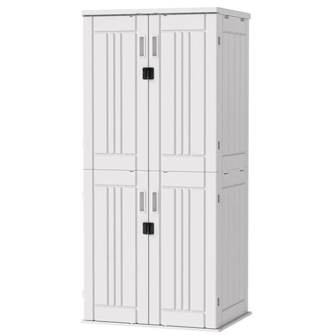Beefy Heavy Duty Outdoor Tall Storage Cabinet Weatherproof 28 Cu Ft Garage Organizer With 4 Adjustable Shelves Locking Double Doors 31 W X 23 D X 66 H Inches Polar White Ideal For Home Garage Shed Or Outdoor Use