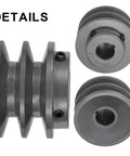 Heavy Duty Cast Iron V Belt Pulley With Double Groove Web Sheave Seven Eighths Inch Bore And 2.95 Inch Outer Diameter For 3L Or B Belts Bored To Size Built To Last With Keyways And Hollow Head Set Screws, front and side views