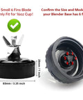 Replacement 6 Fin Blender Blade For 16 Oz Cup Fits 3.35 Inch Diameter showing stainless steel blades and rubber gasket
