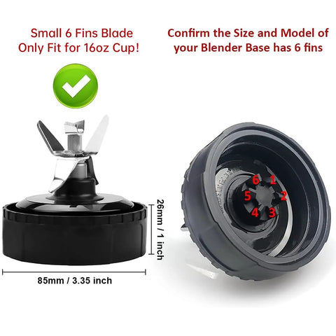 Replacement 6 Fin Blender Blade For 16 Oz Cup Fits 3.35 Inch Diameter showing stainless steel blades and rubber gasket