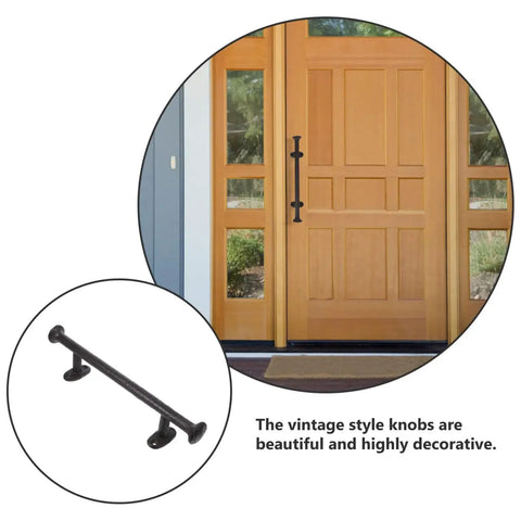 Heavy Duty Cast Iron Gate Handle 11.81 Inch Barn Door Pull With Vintage Rustic Farmhouse Charm on wooden door