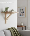 Solid Wood Shelf Bracket For Floating Shelves in living room supporting books and plant decor