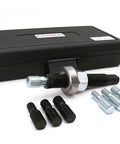 Universal Harmonic Balancer Installation Tool With Thrust Bearing Setup, includes six heavy-duty adapters and case.