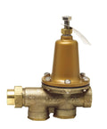 Watts LF25AUB-Z3 water pressure reducing valve, front view, brass body, 3/4 in NPT female unions, polymer seat