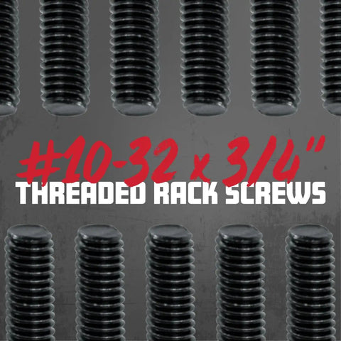 Standard Size Rack Screws 25 Pack Built Tough For Rack Rails And Gear Mounting, 10 32 Thread, Heavy Duty Steel Construction, Compatible With Audio Video IT Racks, Durable Fasteners For Secure Mounting with 10-32 threading illustration.