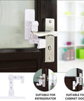 Kid Proof Cabinet And Appliance Door Lock In White Plastic With A Sturdy Lever That Latches Securely And Is Hard To Open