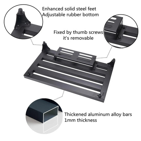 22 X 12.5 Inch Aluminum Guitar Pedal Board with Power Supply Tray, steel feet, and adjustable rubber bottom.
