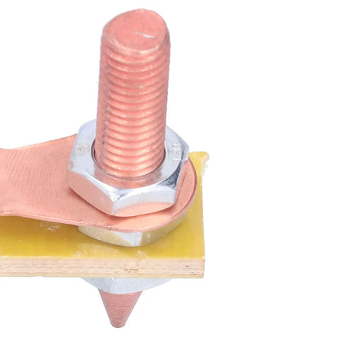 Heavy Duty Magnetic Welding Support With Super Strong Suction And Copper Tail Grounding Tool close-up of copper wire and screw mount.