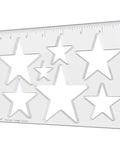 Kickass Star Router Jig Template Clear Hardened Acrylic Inlay Guide For Woodworking featuring seven star shapes and measurements.