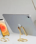 Gold Metal Phone Stand For Desk, Cute Desktop Holder For All Phones, iPhone, iPad, Hands Free Viewing, One Piece Design, No Assembly