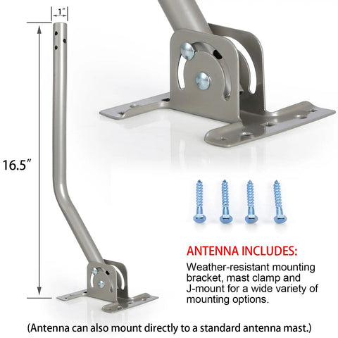 Mounting pole and bracket for Amplified Digital HDTV Antenna For Attic Or Outdoor Use With 360 Degree Rotation, 16.5 inches