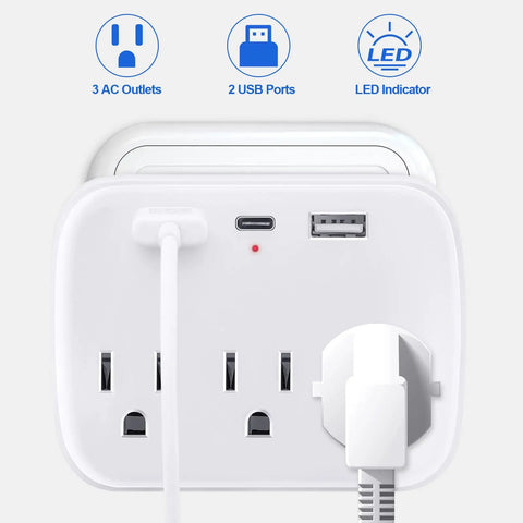 2 Piece Cruise Power Strip With USB Ports Travel Adapter For Cruise Ship Essentials Non Surge Protection White Approved
