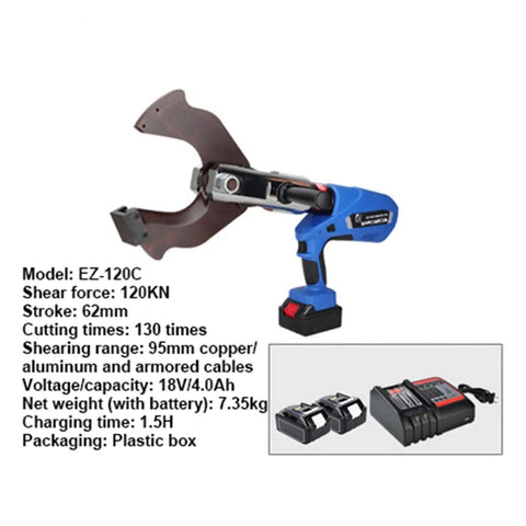 Gazogj 250Kn Rechargeable Hydraulic Cable Cutter With Ez-120c Motor For Copper And Aluminum Wires, Heavy Duty Armored Cable Shear Tool boosting efficiency with 120KN shear force.