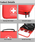 Waterproof EVA First Aid Organizer Kit For Family Use, large red PVC shell with smooth zipper and small tool bag shown
