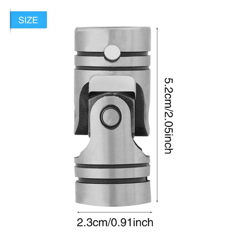 Front view of steel shaft connector universal joint coupler for 12mm shafts, silver metal, Amazon brand