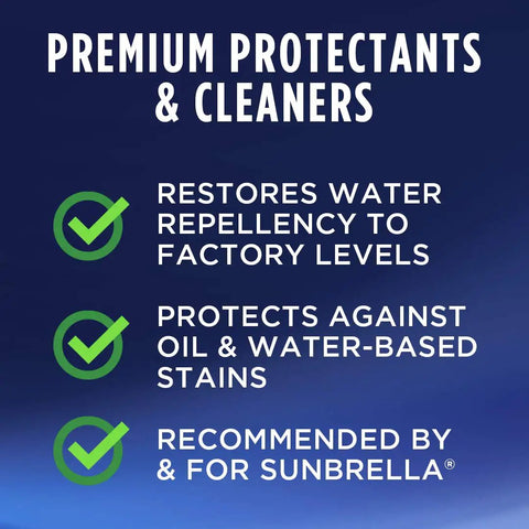 Boat Cover And Canvas Protector Spray 16 Oz Six Pack Restores Water And Stain Repellency Keeps Fabric Dry Resists Water Based And Oil Based Stains Will Not Alter Color Or Breathability, product label