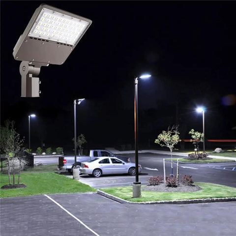 100W Outdoor LED Parking Lot Light With Adjustable Slip Fitter Mount, 5000K Area Light, Dusk To Dawn Photocell, 100-277V, 14000 Lumens, ETL Listed Commercial LED Flood Light
