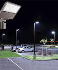 Go To 150W Outdoor LED Parking Lot Light With Slipfitter Mount, 5000K Daylight, illuminates night parking area
