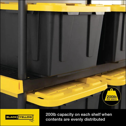 Heavy Duty 4 Tier Garage Storage Shelves With 4 Pack 27 Gallon Bins And Lids Built Tough To Stash Your Gear Tight And Support Heavy Loads Without Breaking A Sweat