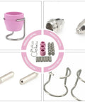 Premium Plasma Cutter Torch Consumables Kit With 10 Contact Tips And 10 Electrodes. Includes pink cap, metallic parts, and durable connectors.