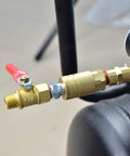 GASHER brass 1/4-inch NPT male industrial air coupler with quick-connect, side view, red valve lever.