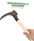 Hand holding Portable Manganese Sickle For Garden Weeding And Harvesting With Ergonomic Handle, highlighting design