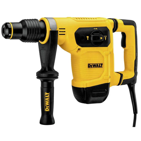 Heavy Duty Rotary Hammer Drill Combo Kit With Sds Max Chuck Active Vibration Control For Badass Concrete Drilling close-up view showing robust yellow design and handle.