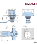 Cam Lock Handle For Storage Box Jewelry Case Mail Box Electronic File Cabinet Office Security Lock MS564H technical drawing