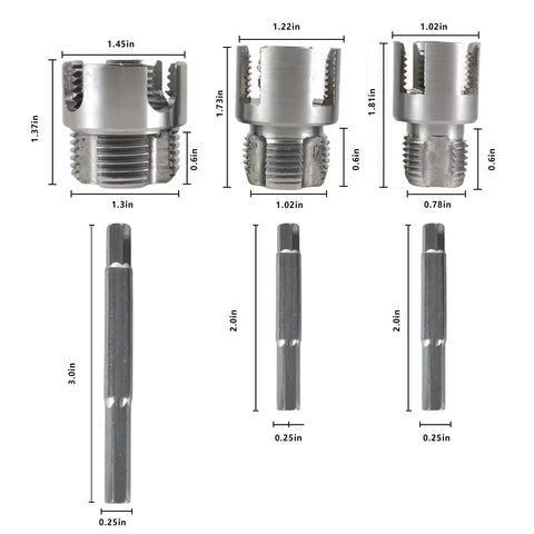 Three Piece Pipe Threading Tool Kit with 1/2, 3/4, 1 Inch Alloy Steel Dies for PVC Plastic Pipes and Electric Drill Compatibility